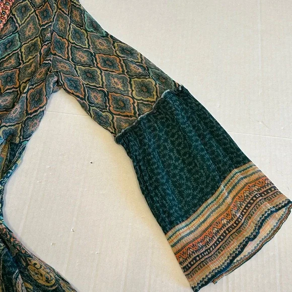 Soft Surroundings L/S Embroidered Embossed Emerald Shira Peasant Blouse Sz 3X - Picture 9 of 14